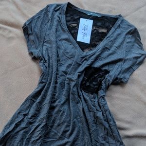 L PS Kate Cutout Back Lace Accent Tee